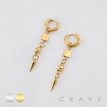 PAIR OF DROP DANGLE SPIKE CONE BALL SQUARE ORBIT PUNK GOTHIC 316L SURGICAL STEEL EARRING